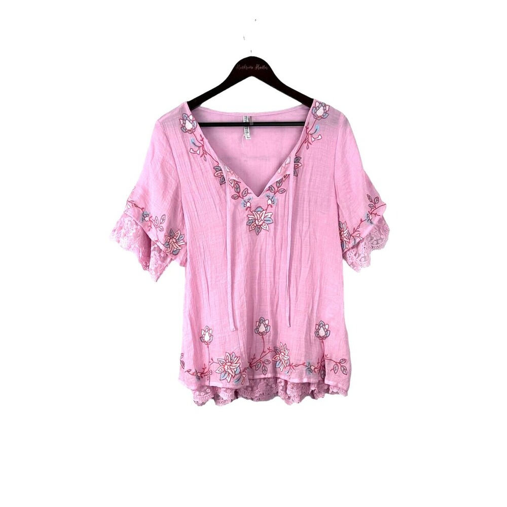 Pink Floral Embroidered Women's Tunic